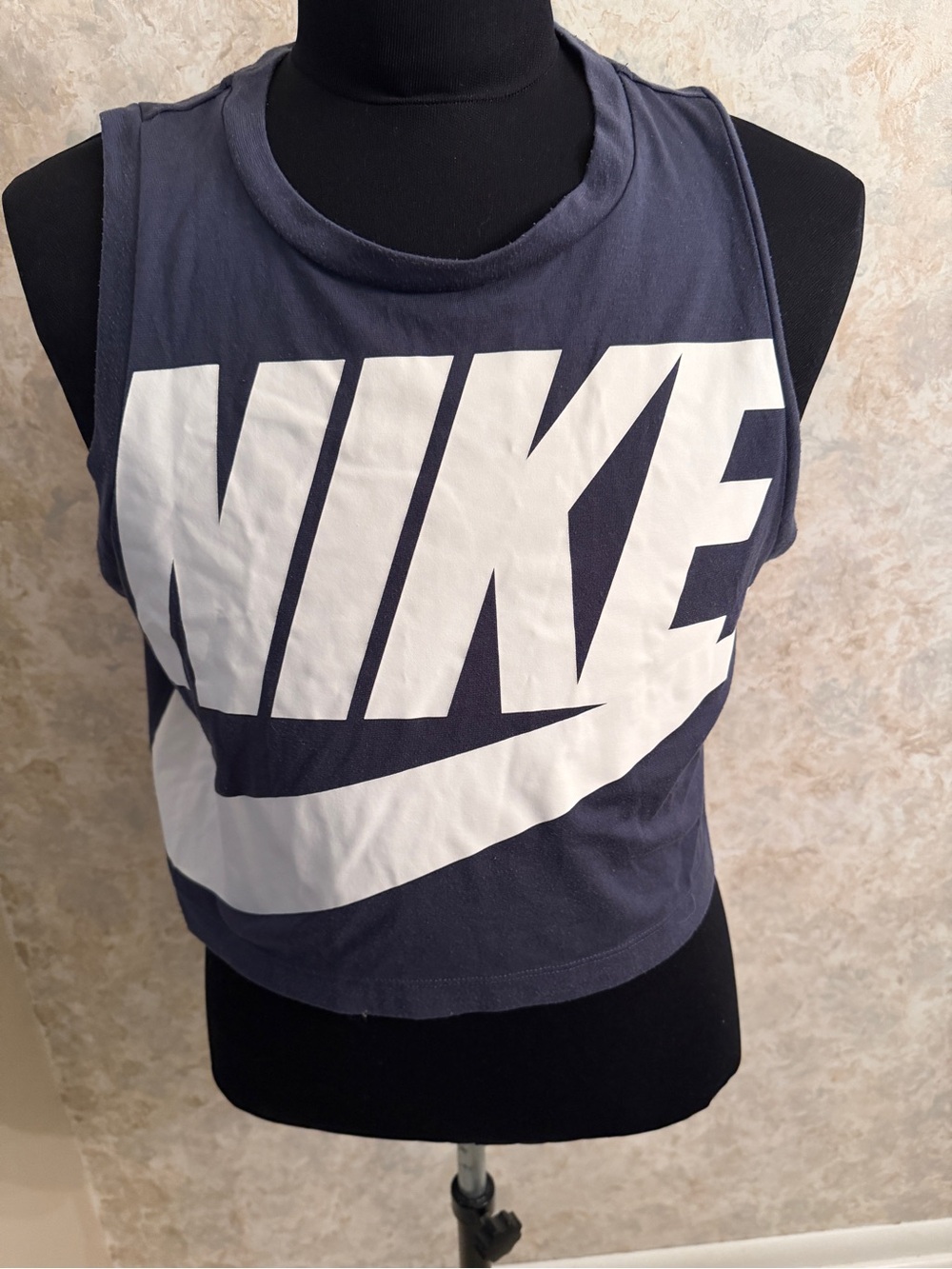 Nike Navy Blue Crop Tank with Bold White Logo